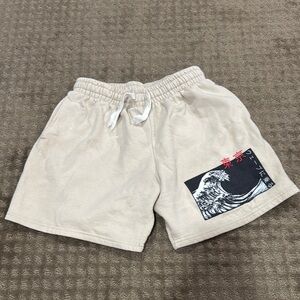 Beige Graphic Shorts